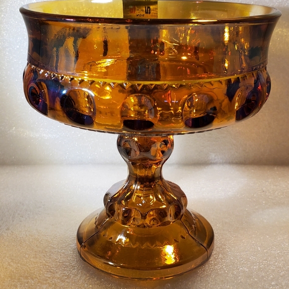 Vintage Indiana Marigold/Amber Carnival Glass Candy Dish Compote King's Crown - Picture 5 of 6